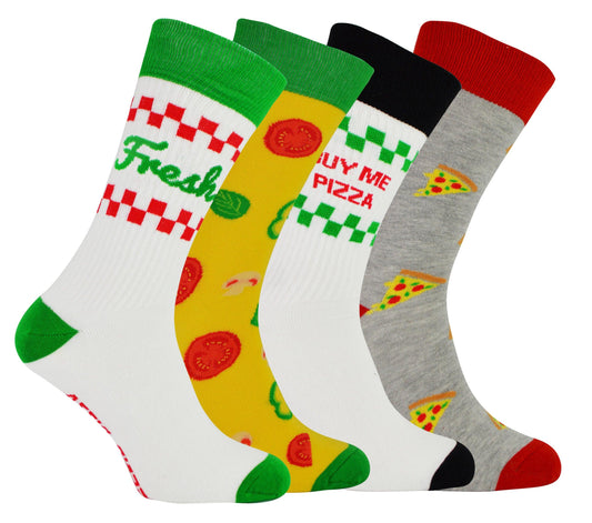 BOXT Men's Novelty 4 Pack Pairs Socks Set Pizza Gift Box