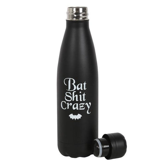 Bat Shit Crazy Black Metal Water Bottle with Screw Top Lid