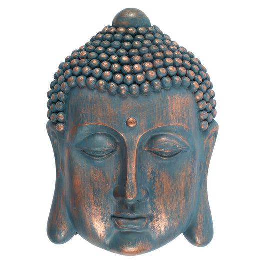 Blue Copper Buddha Head Wall Hanging Plaque Ornament