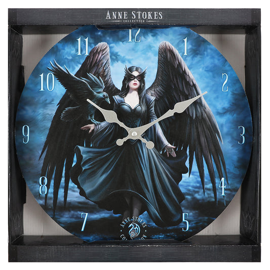Blue Raven Gothic Wall Clock by Anne Stokes