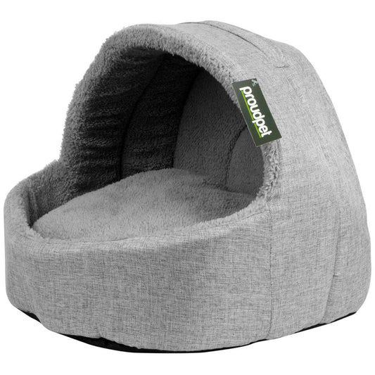 Grey Soft Fleece Cat Dog Igloo Bed with Handle - Warm Snug Pets Bed - Home Inspired Gifts