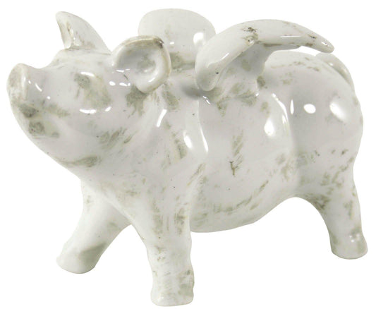 Small White Ceramic Flying Winged Pig Ornament, 18.5cm - Kporium Home & Garden