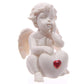 Cute Seated Love Cherub with Red Heart Gem Figurine Statue
