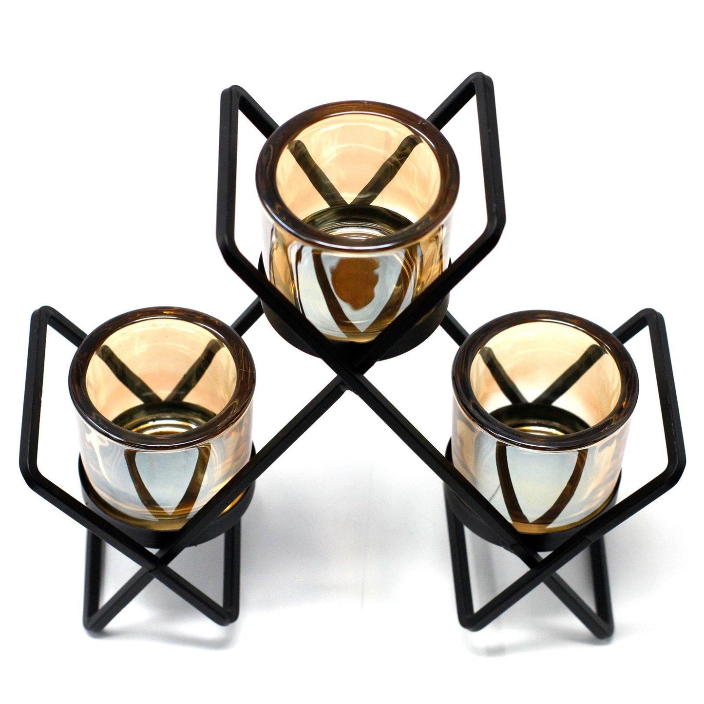 Black Centrepiece 3 Cup Triangle Iron Votive Tea Light Candle Holder - Kporium Home & Garden