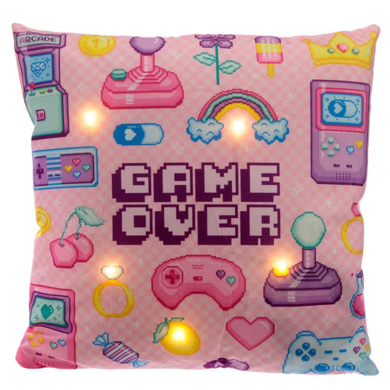 Square LED Cushion with Insert - Pink Retro Gaming Next Gen Design Cover - Kporium Home & Garden