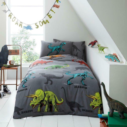 Dino Friend Kids Duvet Bedding Cover Set Fitted Sheets