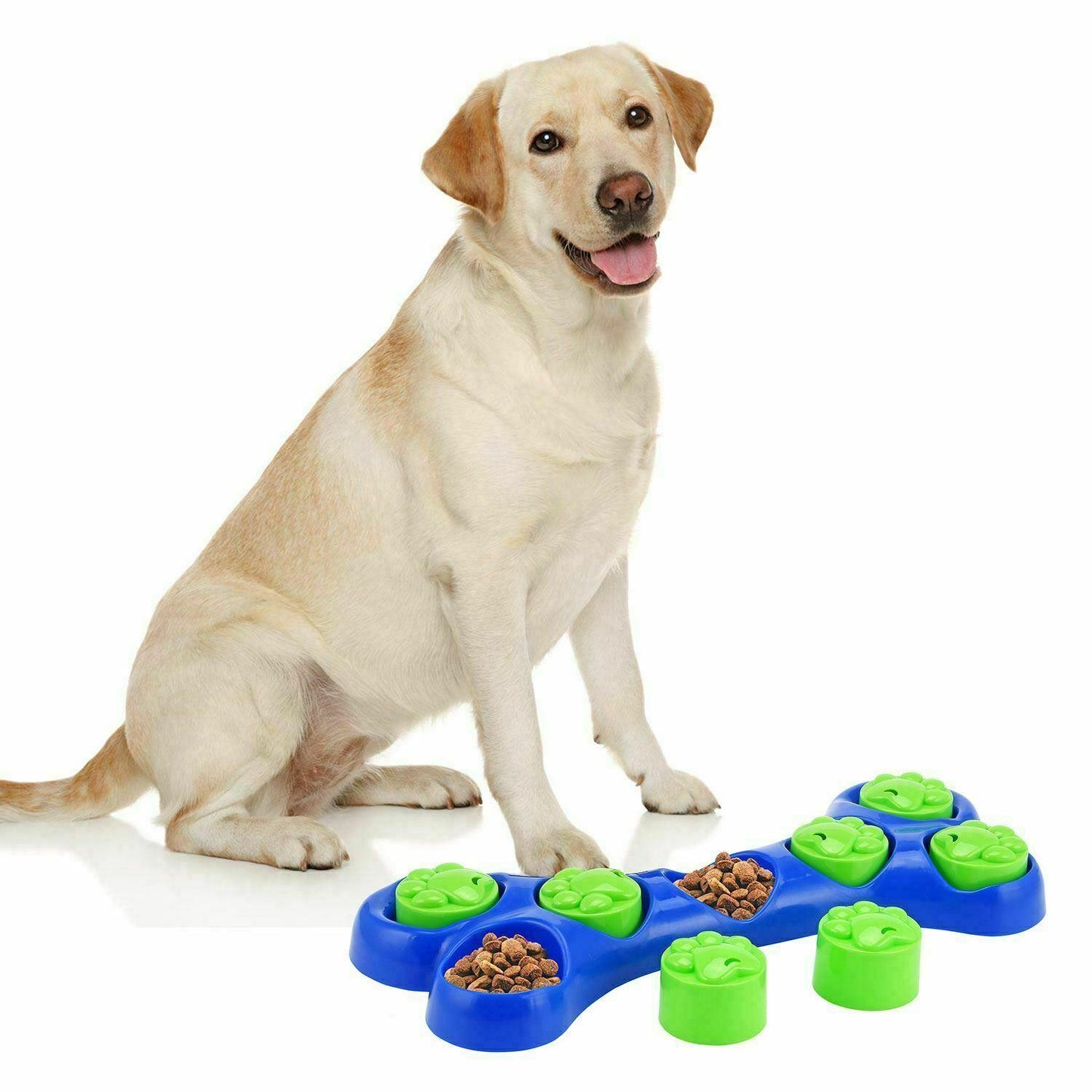 Dog Food Treats Puzzle Feeder Paw Bone Toy Feeding Bowl