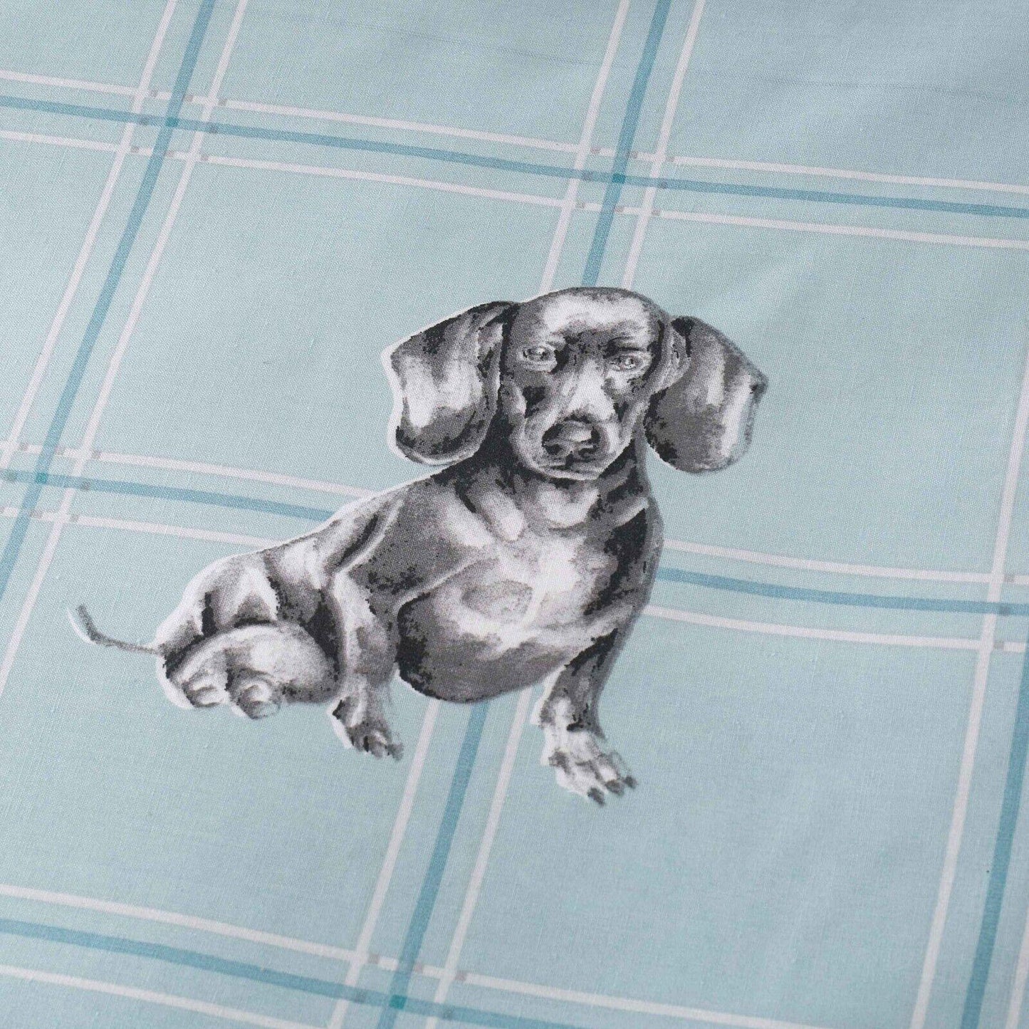 Dog Pals Blue Green Tartan Check Print Duvet Cover Bedding Set
