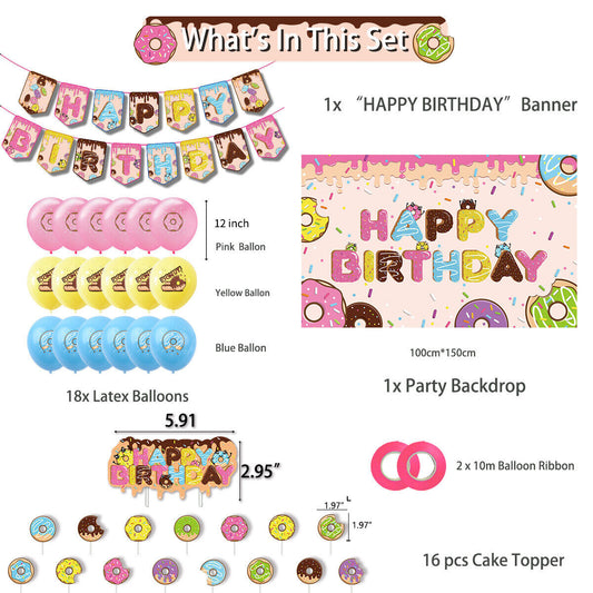 Donut Happy Birthday Party Decoration Banner Bunting Balloons Topper