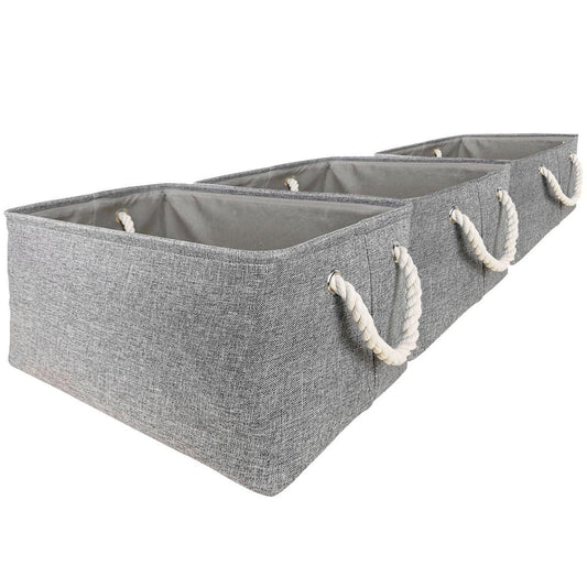 Pack of 3 Grey Fabric Storage Boxes Tubs with Handles