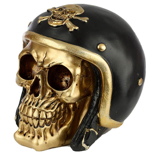 Fantasy Biker Helmet Gold Punk Rock Skull Ornament