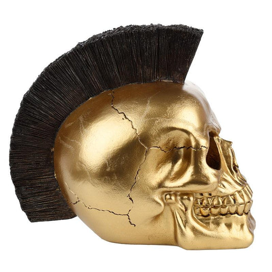 Fantasy Mohican Gold Punk Rock Skull Ornament
