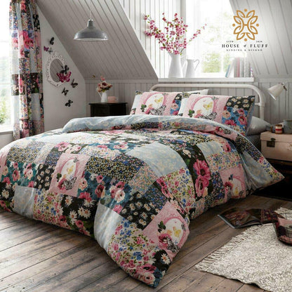 Floral Patchwork Design Duvet Cover Polycotton Bedding Set