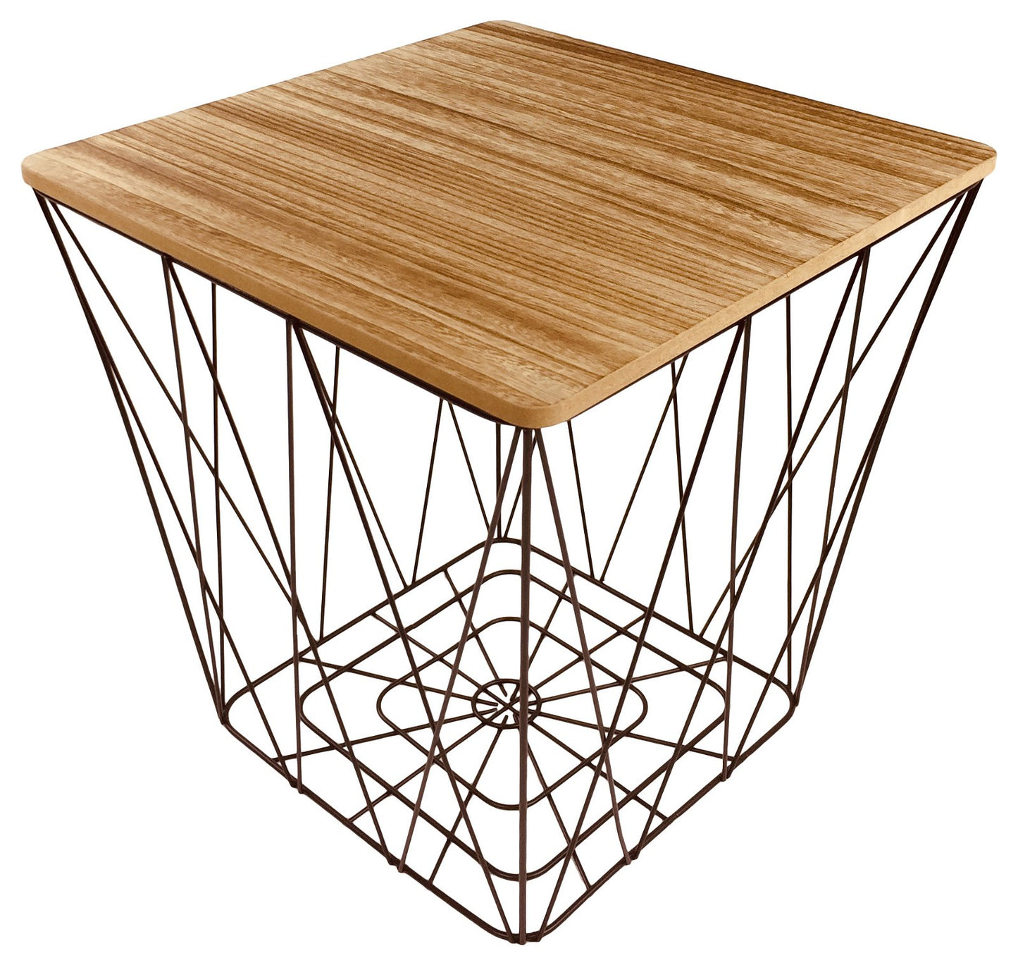Geometric Black Wire and Wooden Square Top Side Storage Table