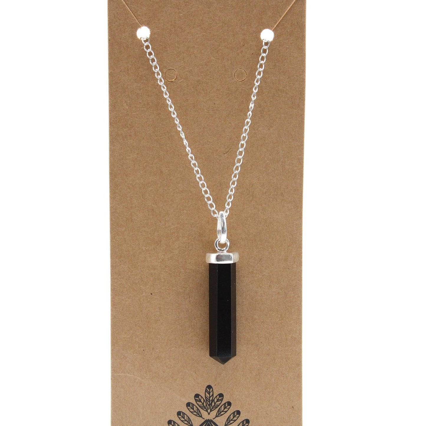 Gemstone Classic Point Pendant Necklace - Black Agate - Free Pouch