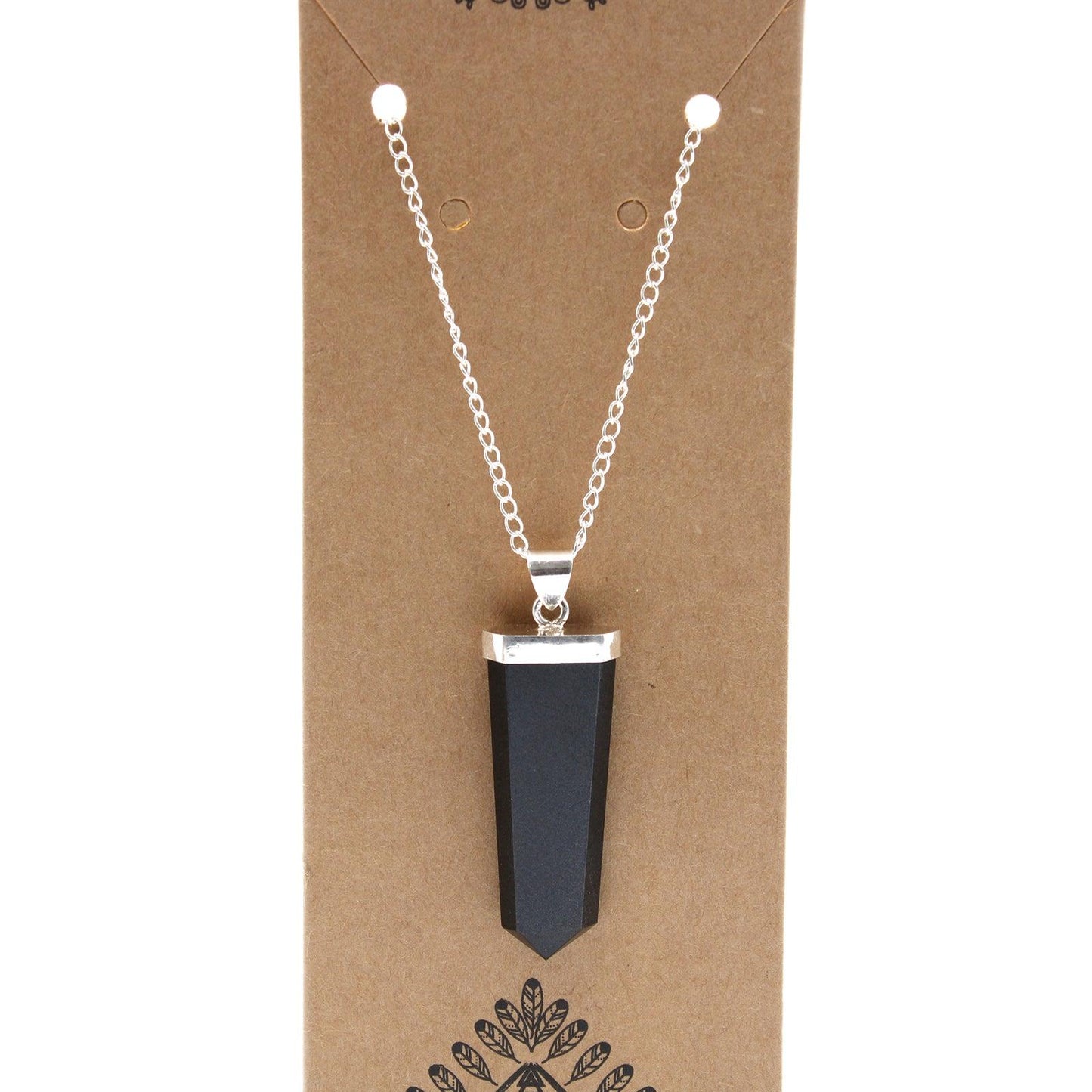 Gemstone Flat Pencil Pendant Necklace - Black Agate - Free Pouch
