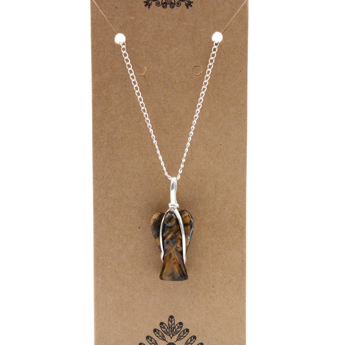 Gemstone Guardian Angel Pendant Necklace - Tigers Eye - Free Pouch
