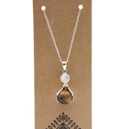 Gemstone Healing Hands Pendant Necklace - Tigers Eye - Free Pouch