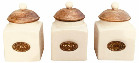 Glazed Ceramic Tea Coffee & Sugar Jars Canisters with Lids
