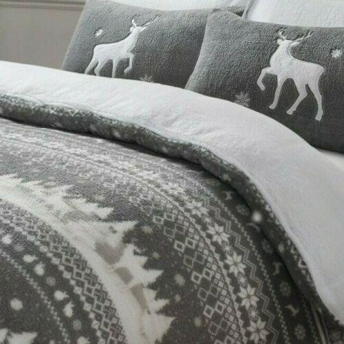 Grey Noel Scandinavian Teddy Christmas Duvet Cover Bedding Set