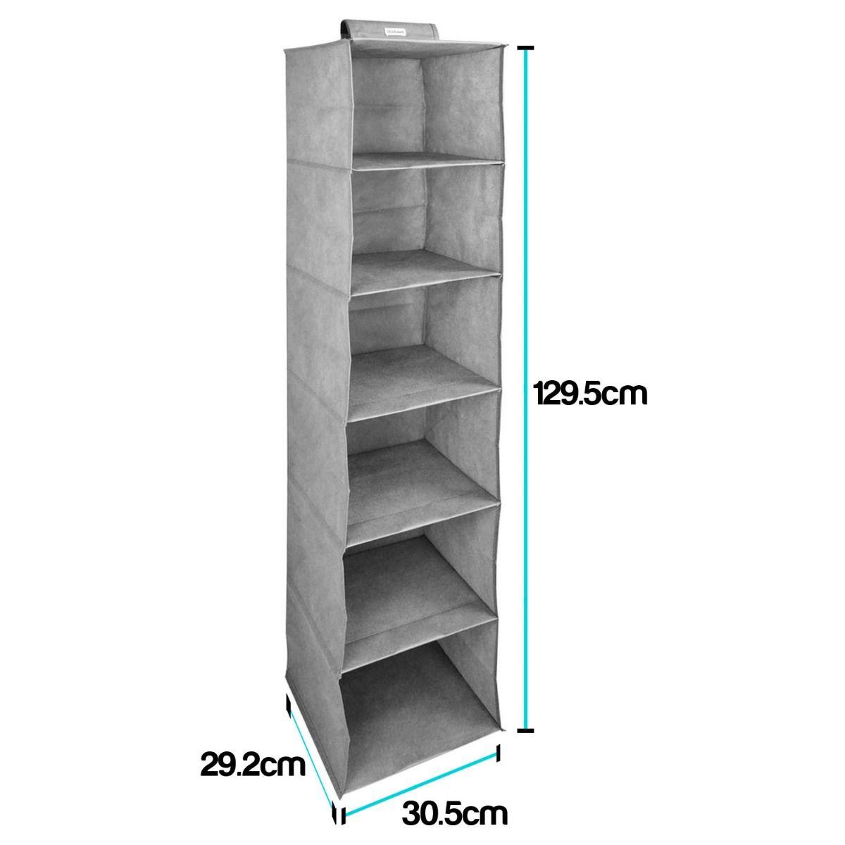 Grey Fabric Storage Hanging Organiser 6 Shelves Foldable Wardrobe