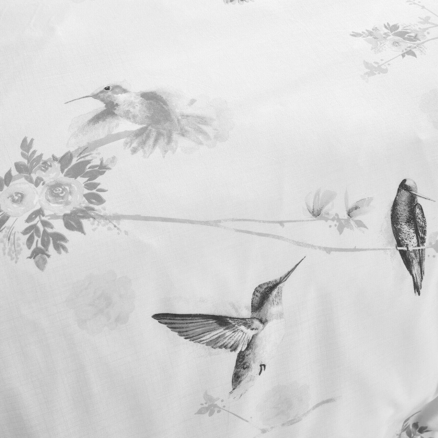 Hummingbird Floral Print Duvet Cover Polycotton Bedding Set - Grey