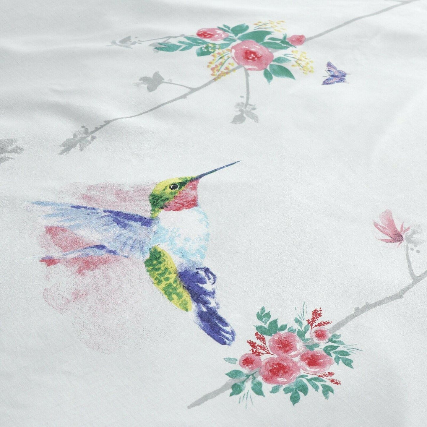 Hummingbird Floral Print Duvet Cover Polycotton Bedding Set - Pink