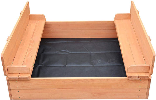 Kids Outdoor Wooden Sandpit with Seating and Lid Cover Sensory Play