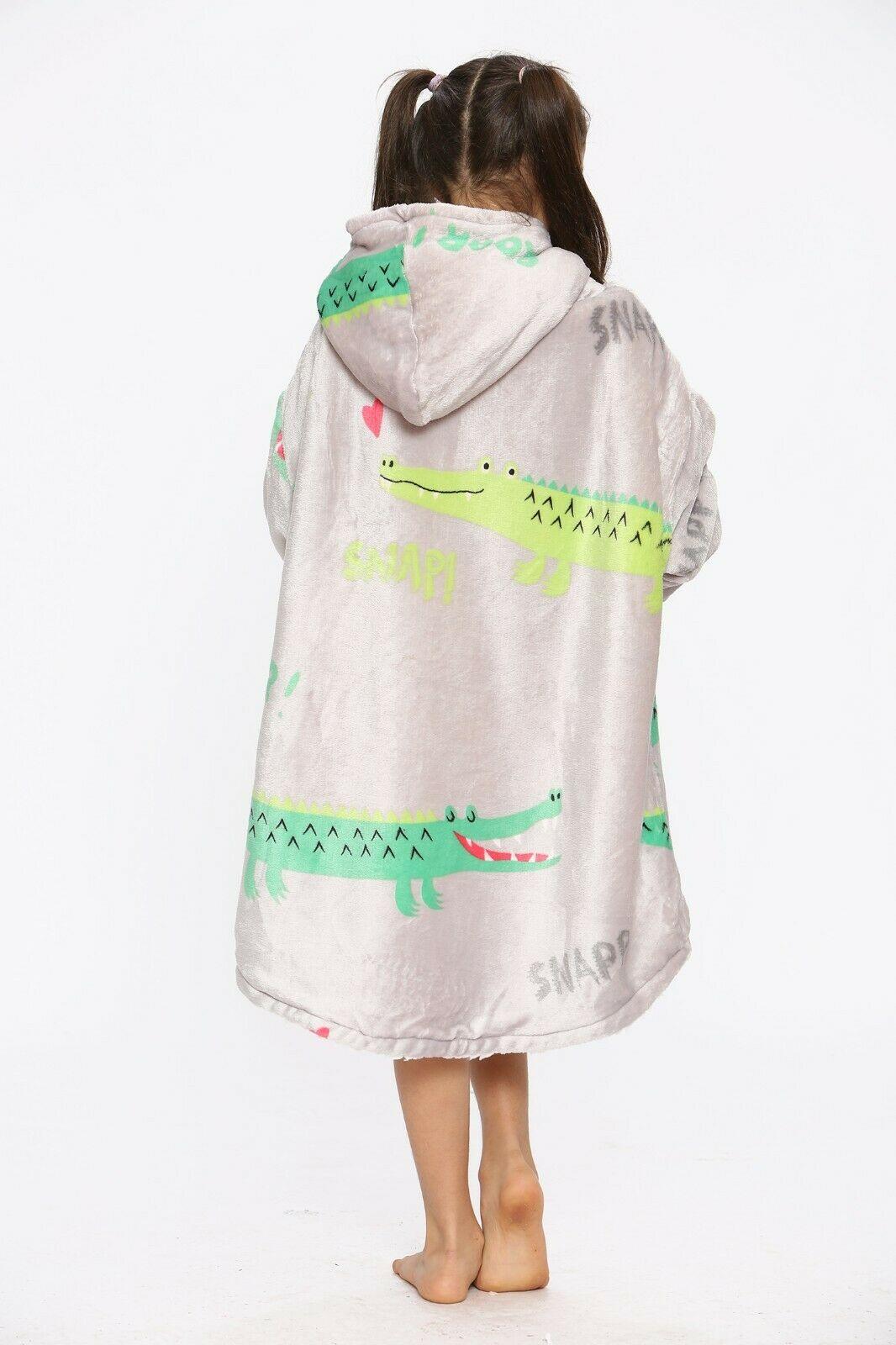 Kids Oversized Fleece Hoodie Blanket Sweatshirt - Crocodile