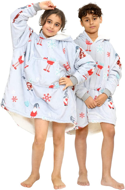 Adults Kids Plush Oversized Fleece Hoodie Blanket - Grey Gonkmas Friends