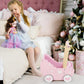 Kids Wooden Pink Princess Push Along Doll Pram Pretend Play Toy