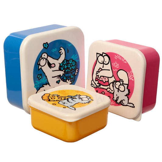 Simon's Cat Set of 3 Plastic Lunch Boxes Snack Sandwich Food Box