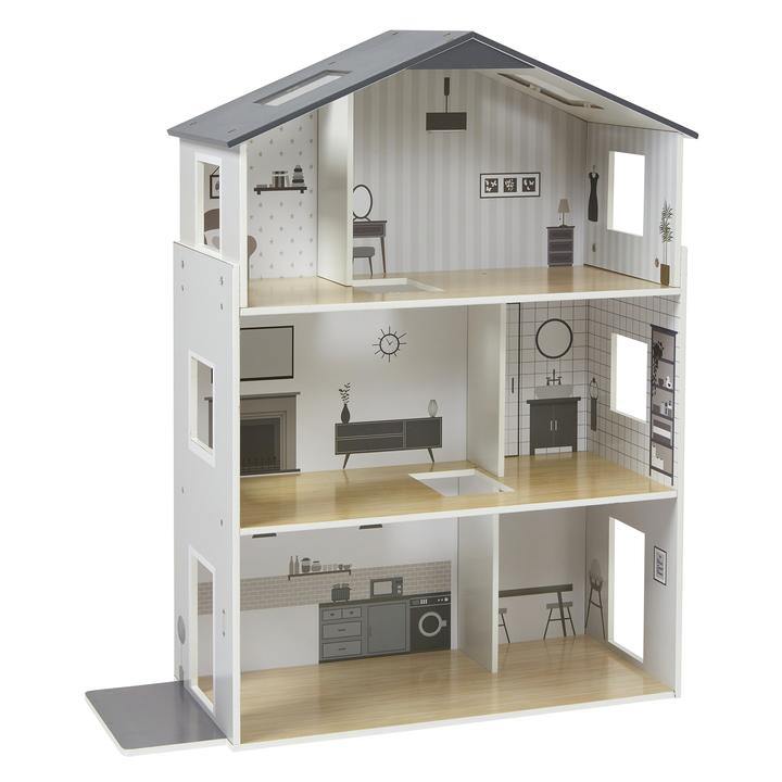 Contemporary Dolls House with 18 Handcrafted Wood Furniture Accessories - Kporium Home & Garden