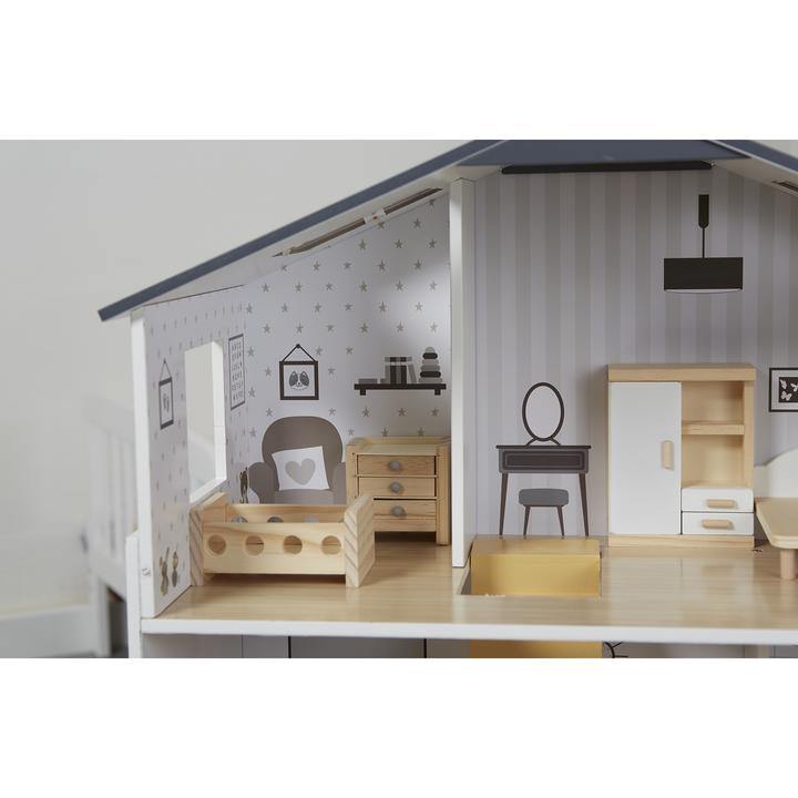 Contemporary Dolls House with 18 Handcrafted Wood Furniture Accessories - Kporium Home & Garden