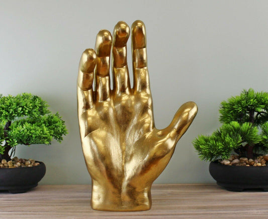 Large Gold Decorative Hand Palm Ornament 37cm Art Sculpture