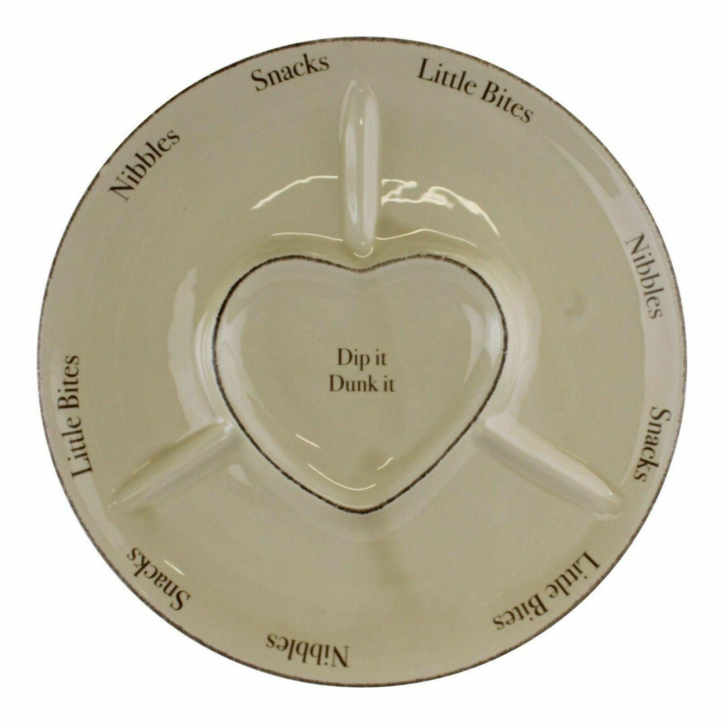 Large Round Ceramic Heart Snack & Dip Plate Bowl Serving Dish 30cm
