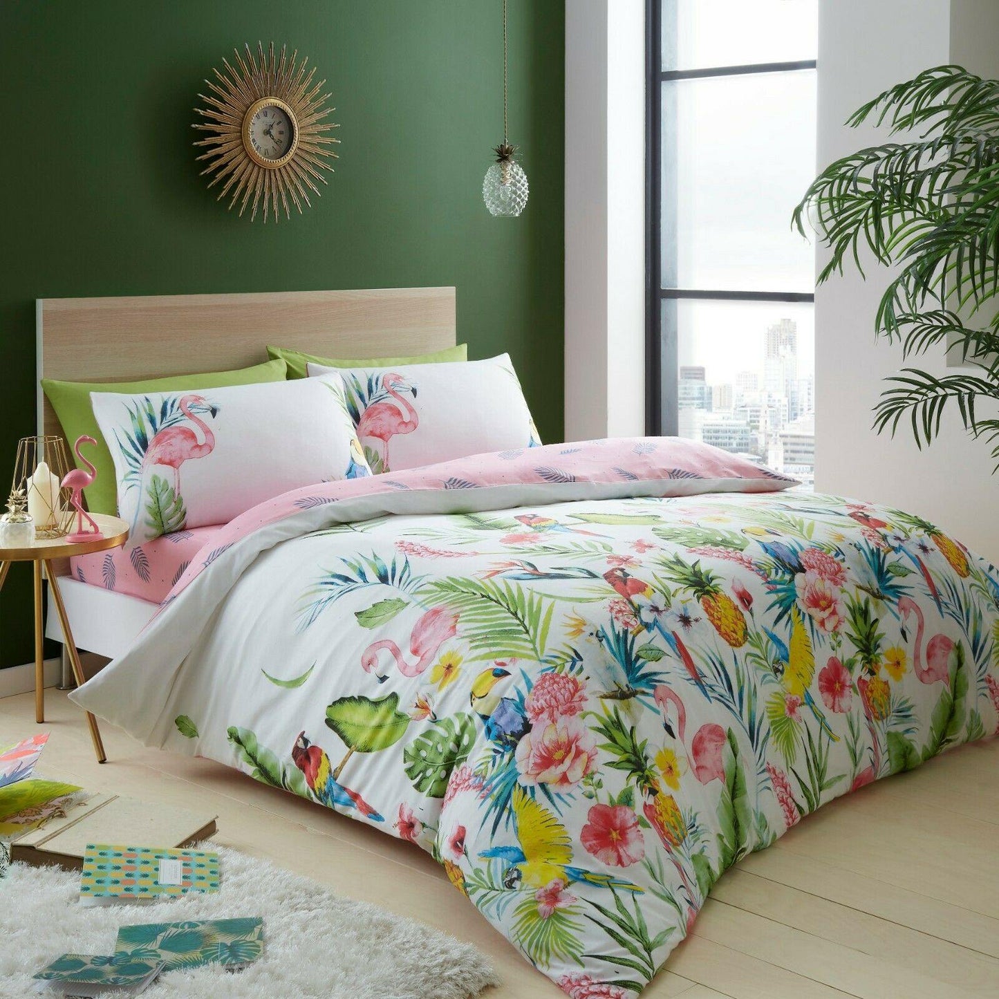 Tropical Floral Print Duvet Cover Reversible Polycotton Bedding Quilt Set - Kporium Home & Garden