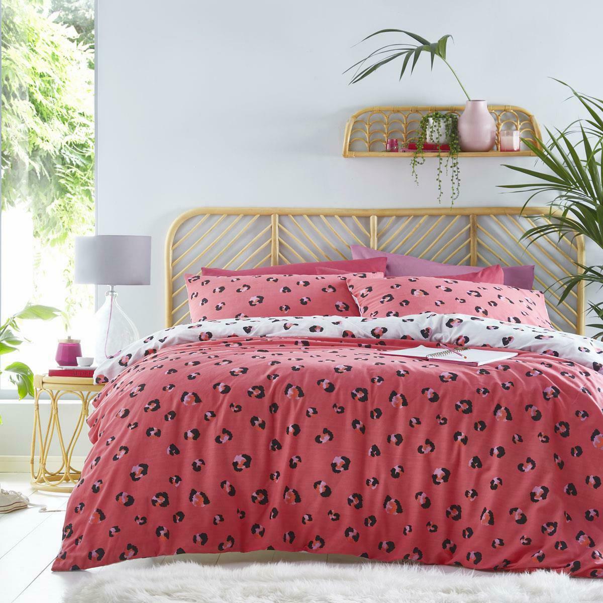 Leopard Print Pink White Nala Duvet Cover Reversible Bedding Set