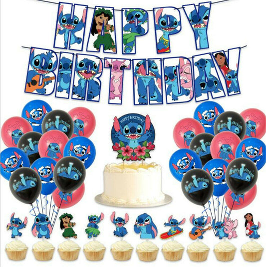 Lilo & Stitch Happy Birthday Decoration Banner Bunting Balloons Topper