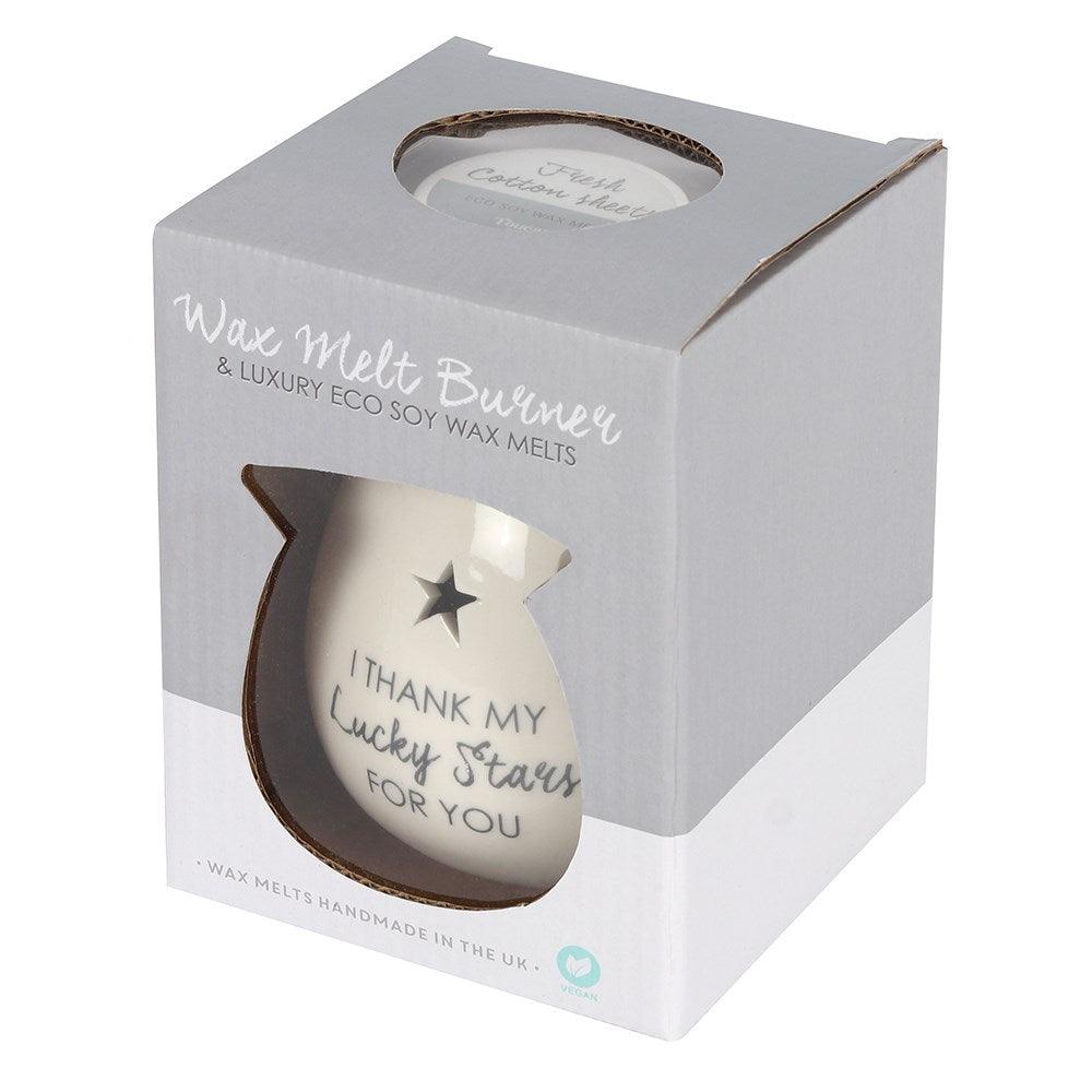 Lucky Stars Fresh Cotton Scented Soy Wax Melt Burner Gift Set