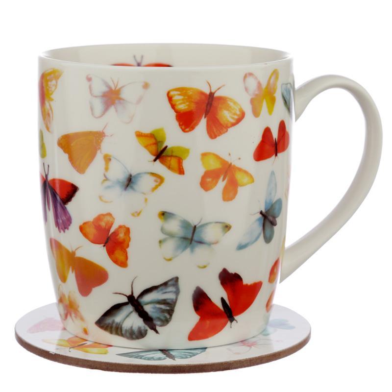 Porcelain Mug and Coaster Gift Set - Butterfly House