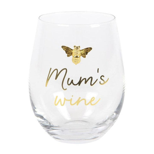 Mum's Wine Stemless Wine Glass with Gold Bee