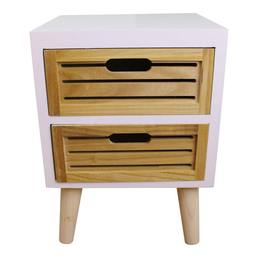White Compact Bedside Table 2 Drawer Side Cabinet with Removable Legs