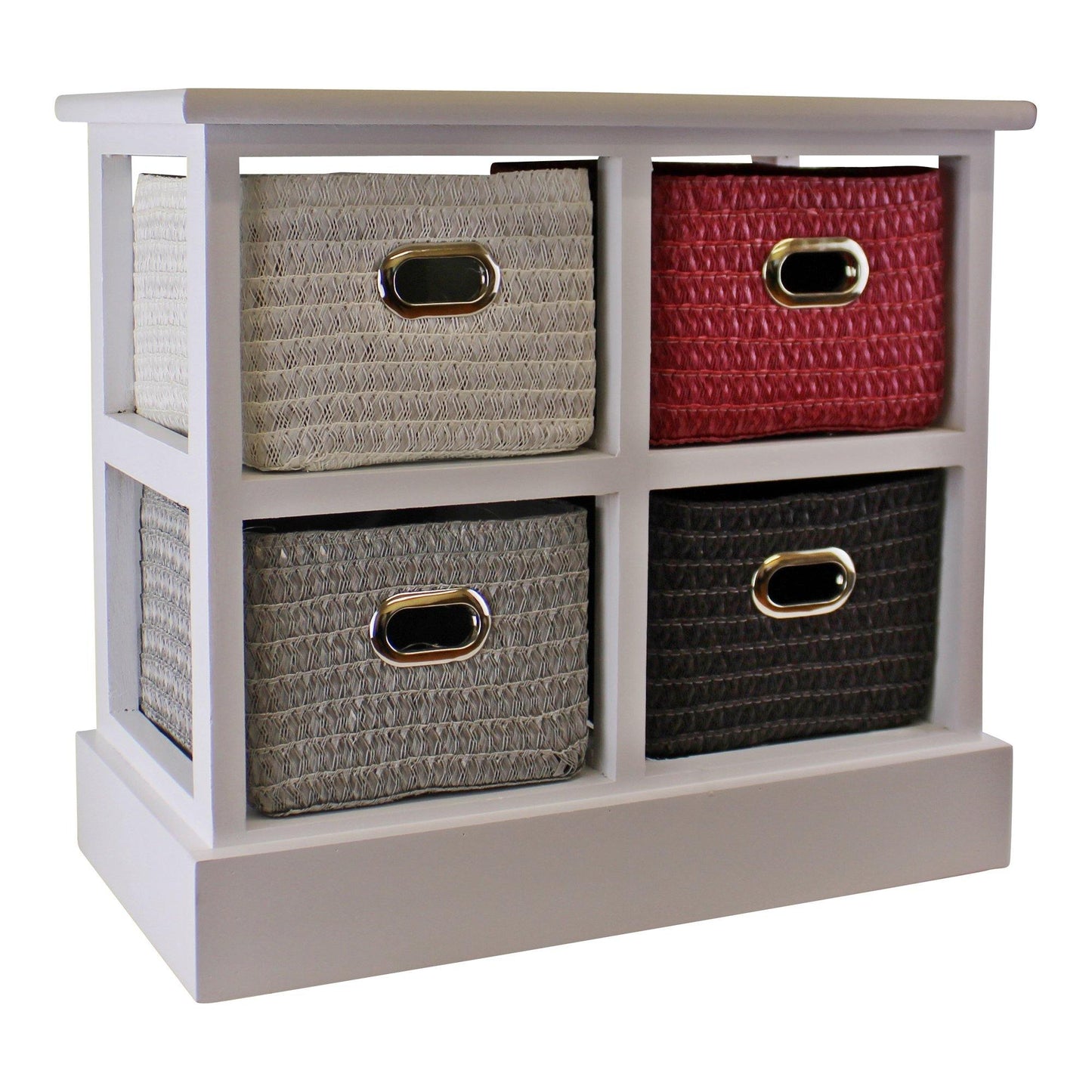 White Wooden Storage Unit With 4 Multicoloured Baskets - Home Inspired Gifts