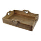 Set of 2 Rustic Wooden Heart Detail Serving Trays with Handles Top Side