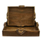 Set of 2 Rustic Wooden Heart Detail Serving Trays with Handles Set
