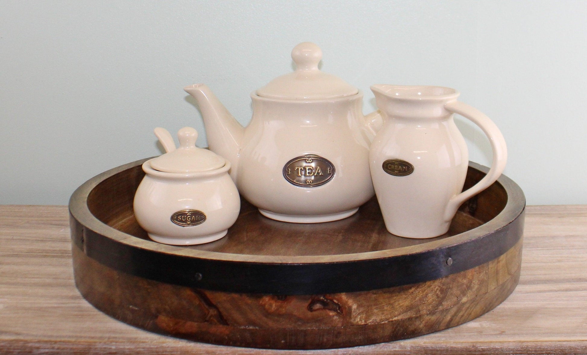Country Cottage Cream Set Teapot, Creamer Sugar Bowl with Lid & Spoon