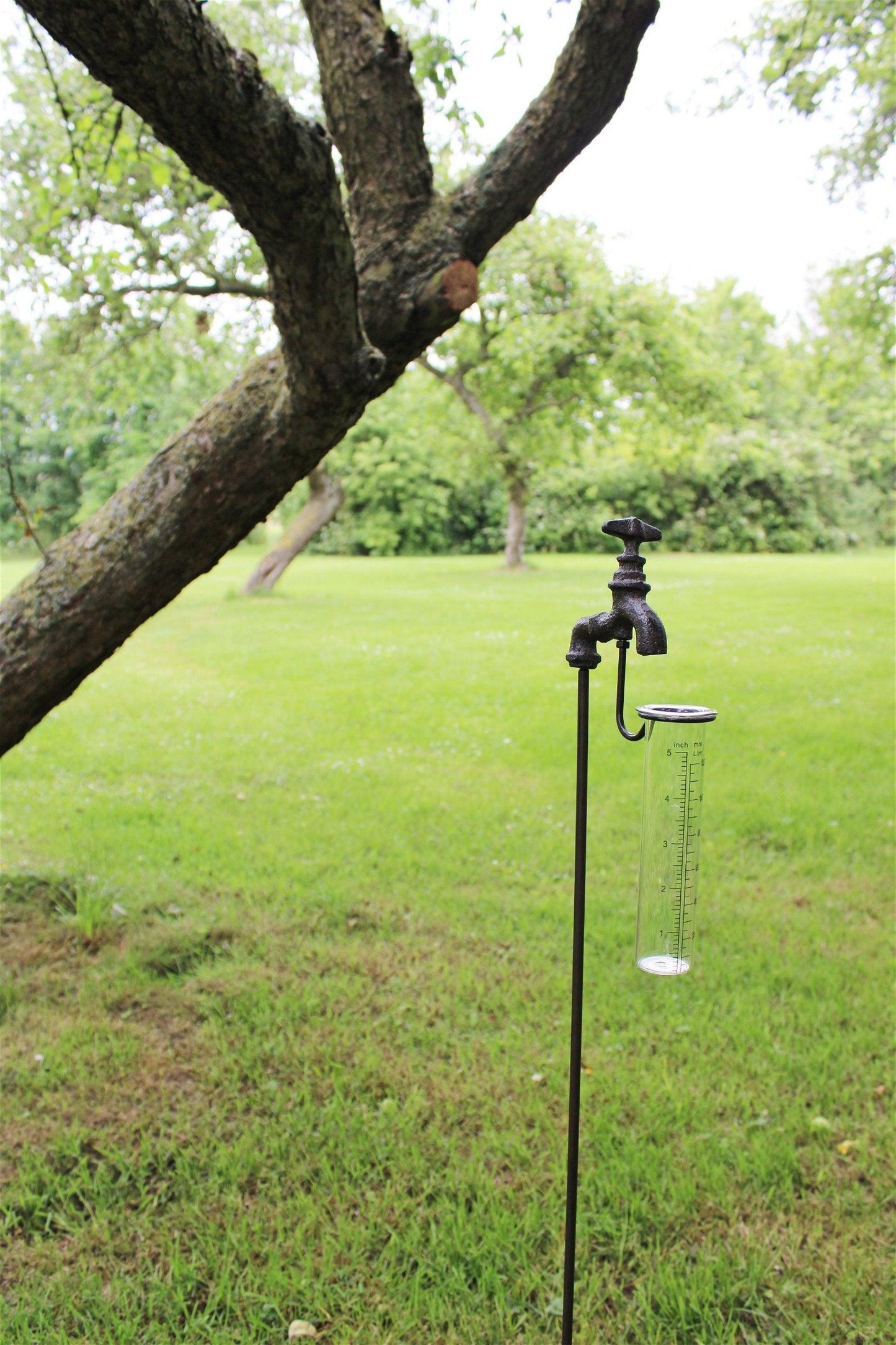 Cast Iron and Glass Garden Rain Gauge, Outside Tap Weather Stake