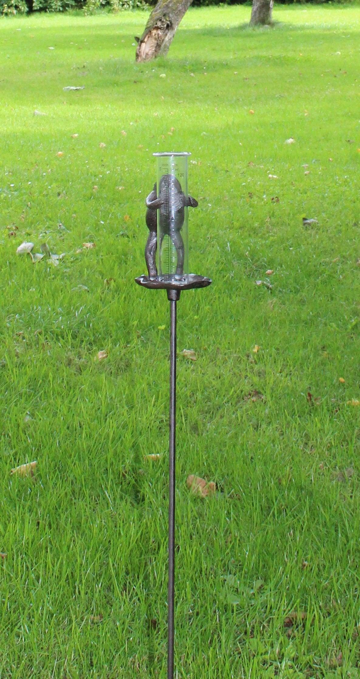 Cast Iron and Glass Garden Rain Gauge, Frog On Lily Pad Weather Stake