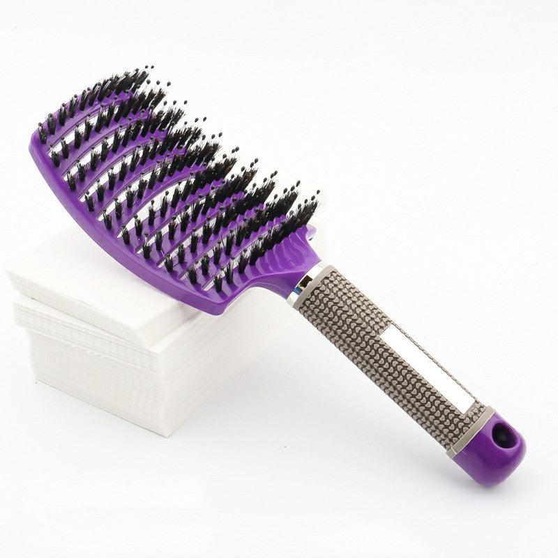 Natural Boar Bristle Nylon Detangling Curved Brush Hair Comb - 6 Colours